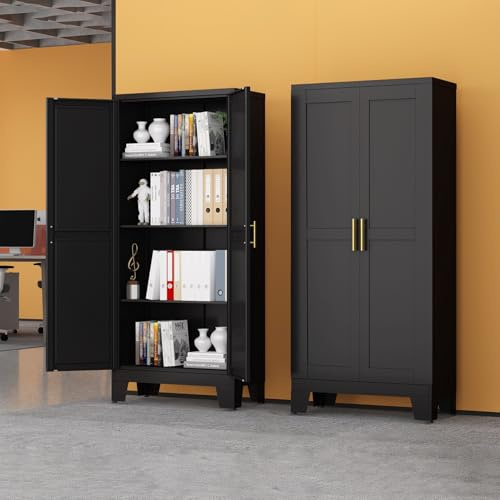 RISTERN Black Metal Storage Cabinet, 61 Steel Cabinets for Home Office, Kitchen Pantry Storage Cabinet with Doors and 3 Adjustable Shelves, Metal Tool Cabinet, for Office, Home, Garage, School