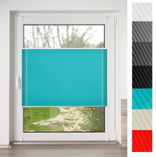 Plissee ohne Bohren Verdunkelung Klemmfix 55 x 130 cm Verdunklungsplissee lichtundurchlässig Faltrollo Klemmrollo Inkl. Aller Montage-Teile für Schlafzimmer, Blau