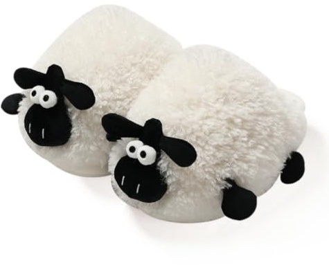 Zigihos Sheep Fuzzy Animal Slippers for Women & Men, Indoor/Outdoor with Plush Warm Lining, Memory Foam House Slippers （5.5-6）