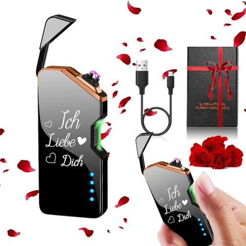 Umllpet Valentinstag Ich Liebe Dich Geschenk Elektronische Feuerzeug für Männer, Hochzeitstag Geburtstag Jahrestag Geschenke für Ihn Herren Ehemann Freund Papa ihn, USB Elektronische Feuerzeug