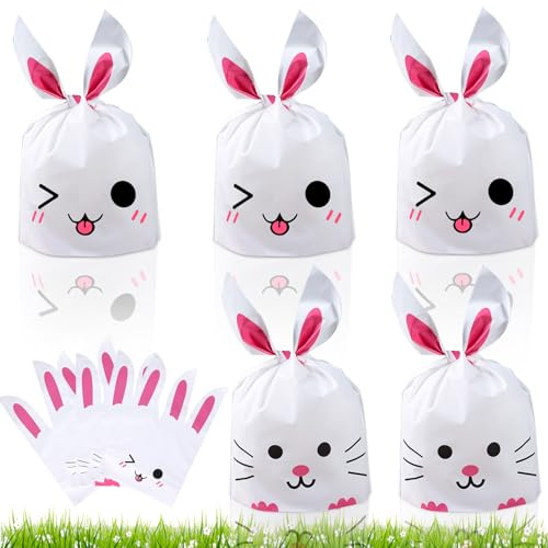 Zkaoai 100 Stück Osterhasen Tüten, Ostertüten zum Befüllen, Geschenktüten Ostern mit Hasenohren, Süssigkeiten Beutel Süße Partytüte Candy Bag, Kindergeburtstag Partytüte für Ostern Mitgebsel