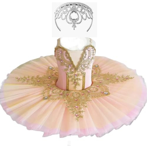 Costume da tutù di Balletto Professionale per Ragazze, Bambino, Piatto da Principessa, Pancake, Lago dei cigni, Ballerina, Costume da Competizione,Arancia,160