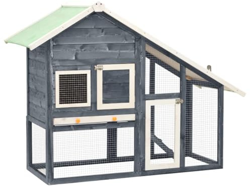 Willood Kaninchenstall Grau und Weiß 140x63x120 cm Tanne Massivholz