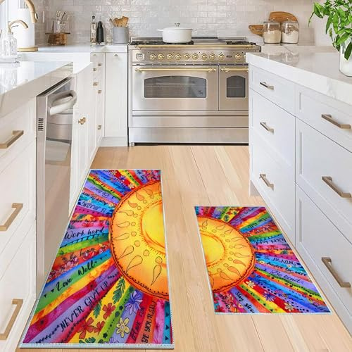 LIBRNTY Küchenmatte Set,Teppich küche waschbar,Carpet Runner for Hallway,Waschbare Küchenmatten und Teppiche Set,Geeignet für Non-Slip Rugs for Kitchen,Living Room,Dining Room,Bathroom