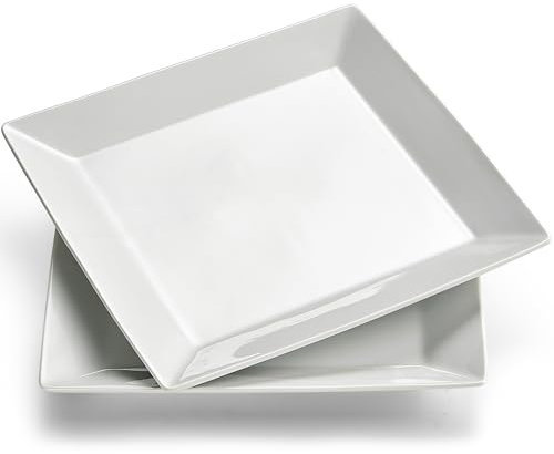 Meideal Plato llano de porcelana de 10.6 pulgadas, plato cuadrado blanco simple para ensalada, filete, pasta, aperitivos, restaurante, fiesta, resistente a golpes y arañazos, apto para microondas y