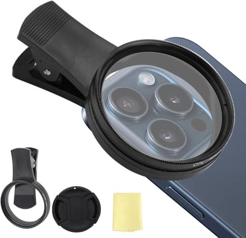 52mm Mobile Phone Clip-on CPL Filter, Polarizing Filter Eliminates Reflections Cellphone CPL Filter Compatible with iPhone/Samsung/Android Smartphones Lens