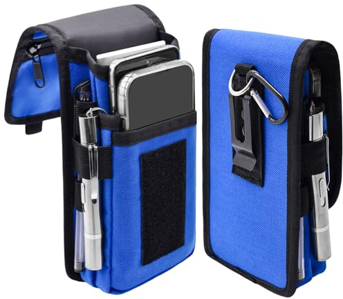 Prebene Dual Phone Holster, Gürtel Phone Pouch, Large Smartphone Pouch Handyhalter, Taktische Gürteltasche, Handyhalter für Arbeit, Geschenke für Männer, Wandern, Camping, Grillen (Blau, L)