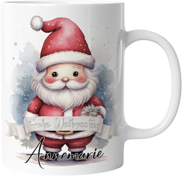 Tasse zu Weihnachten | Weihnachtstasse Tiere - Personalisiert mit Namen | Frohe Weihnachten - Kaffeetasse für Jungen und Mädchen - Weihnachtsmann | mug-txZ-132