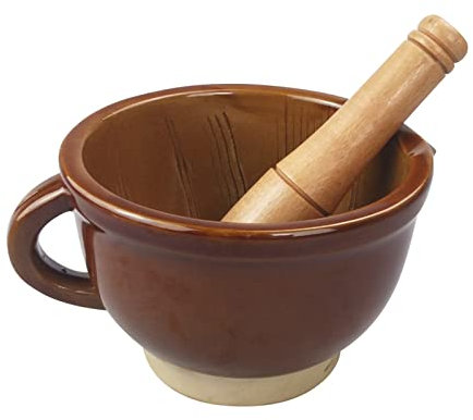 Mörser & Stößel Mörser- und Stößel-Set aus Keramik mit brauner Keramikmühle, Guacamole-Schüssel, traditioneller Knoblauchschäler, Mörser und Stößel, Gewürzmühle Mörser mit Stößel Set(Mittel)