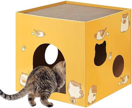 Rascador para gatos de interior | Juguete para mascotas de doble cara | Casa de cartón para gatos | Caja rascadora para mascotas | Juguete rascador para gatos | Juguete relajante para gatos | Casa