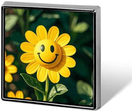 Quadratischer Anstecker mit gelbem Smiley-Blumen-Aufdruck, Metallknopf, dekorativer Knopf, Brosche, Anstecknadeln, Taschen- und Hutzubehör für Frauen und Männer, Aluminium