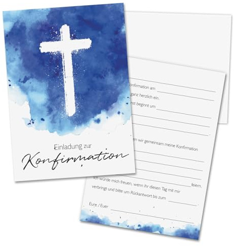 younikat 15er Set Einladungskarten Umschläge DIN A6 Papier blau - dv1563 | mit Umschlägen, zum Ausfüllen, Einladungs-set, matte Oberfläche, mit Lückentext