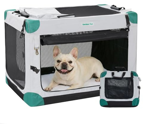 Gardner Pet Cage de Transport pour Chat Chien, Sac Transport 66x46x46CM, Caisse de Transport Portable pour Animaux Chiots Petits Chiens Intérieur & Extérieur à 3 Portes avec Fenêtres - S/Vert