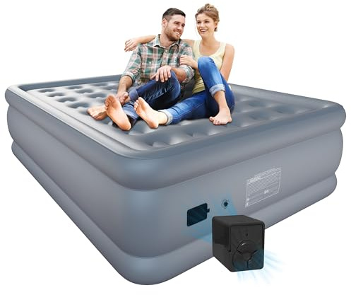 HikerSKY Luftbett 1 Person, mit batteriebetriebener Pumpe, Luftbett selbstaufblasend in 3 Min, Gästebett & Campingbett, Stoffoberfläche, Grau, 192×99×45 cm 08-T18GY