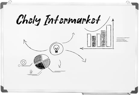 CHELY INTERMARKET Pizarra Blanca Magnética 90X60 CM Marco Aluminio Kit Completo Con Rotuladores Imanes Oficina Casa Escuela Planificador Mensajes Tareas Reuniones Pared Horizontal Vertical