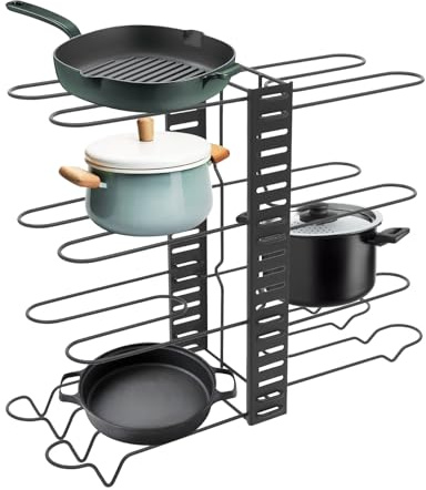 YyanLAK Pots and Pans Organiser, 8 Tiers Adjustable Pan Pot Organizer Rack, Saucepan Storage Pan Pot Organizer Rack, Pans Pots Lids Organiser Holder Stand for Use in Home Kitchens, Restaurants