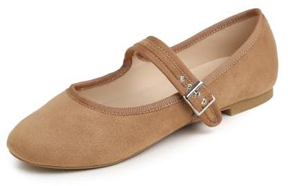 Feversole Women's Mary Jane Fashion，Scarpe Basse Classiche da Donna Décolleté Eleganti Mary Jane con Fibbia Morbida Scarpe da Ballo per Balletto per Donna Cammello 36