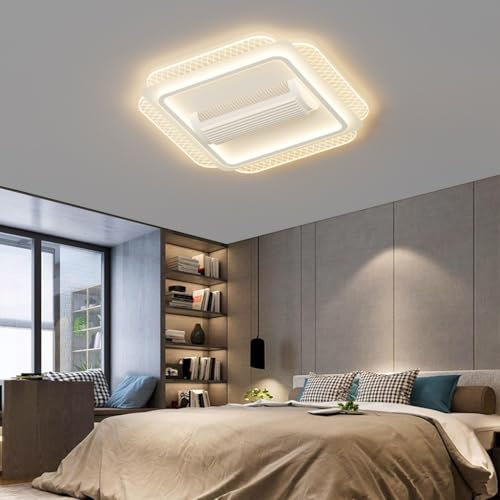 Stesulfr Ventiladores de techo sin aspas con luces ventilador de techo delgado regulable LED cuadrado de aluminio con iluminación 6 velocidades moderno y silencioso para dormitorio sala de estar cocin
