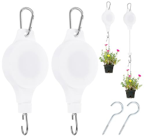 PATIKIL Carrucola Per Piante Retrattile 2 Pezzi Gancio Regolabile Per Cesti Fiori Vasi Mangiatoie Uccelli Appendiabiti Da Soffitto Per Giardino Bianco