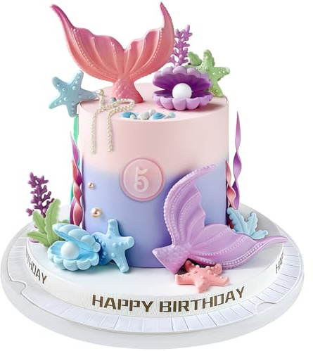 21PCS Mermaid Cake Topper, Mermaid Cake Decorations for Birthday Party | Mermaid Tail Seaweed Shells Starfish Coralal Cake Balls Decorations for Under the Sea Theme Birthday Party Supplies (Pink)