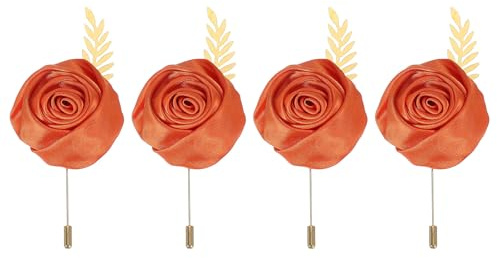 QUARKZMAN 4 stycken blommor broscher orange, bandrosor sidenmaterial, högkvalitativa broscher för kläder, lång nålform nålblomma