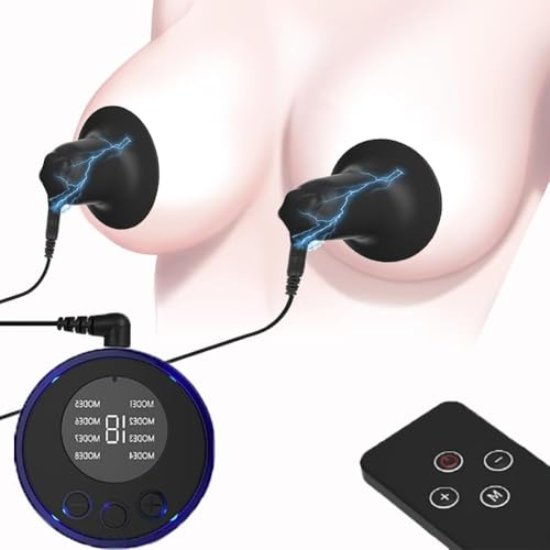Lewosu Silicone Electric Shock Nipple Clamps Sex Toy for Women Couples, E-Stim Breast Massager Enlargement Clitoris Suction Cup Electric Stimulation Sexual Vibrator BDSM Adult Sex Toys for Women Men
