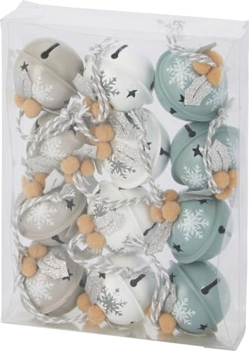 Koopman International b.v 12 Glöckchen aus Metall - Deko Schneeflocke Anhänger Christbaumschmuck Baumschmuck Weihnachten Basteln 4cm