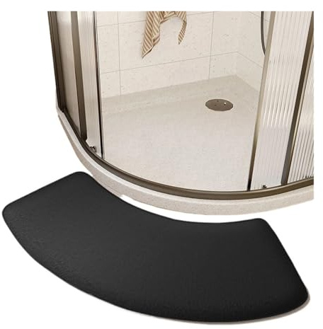 Duschvorleger Halbrund Verdickte saugfähige Badezimmermatte, Gebogene Duschtür, Toilettenfuß, Rutschfester Eingang(Black)