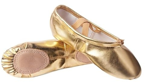 Sammansatt PU-läder balett dansskor professionella mjuka kvinnor delad sula rosa svart grossist ballerina danssko, Guld, 42 EU