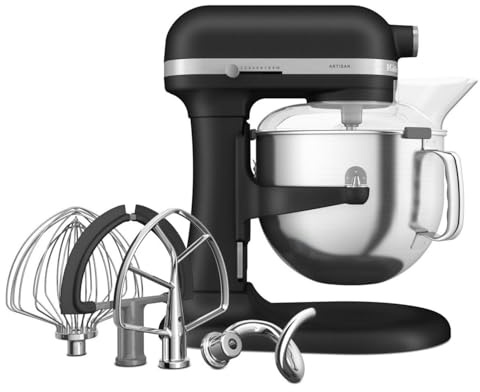 KitchenAid Artisan Küchenmaschine Schüsselheber 6,6L Gusseisen Schwarz | Knetet schwere Teige, bis zu 14 Pizzen pro Durchgang; 11 Geschwindigkeiten, Ganzmetallgehäuse und ikonisches Design