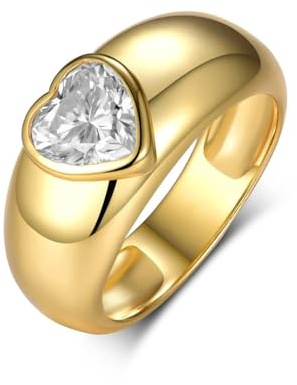 Freundschaftsringe Dünn, Freundschaftsringe Herz mit 1Ct Moissanit 14K Gelbgold Größe 63 (20.1)