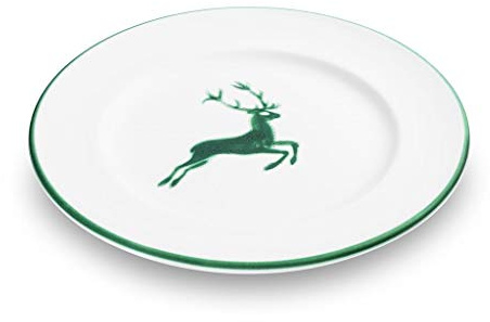 GMUNDNER KERAMIK Dessertteller Gourmet Durchmesser : 22 cm grüner Hirsch Geschirr, handgemacht in Österreich