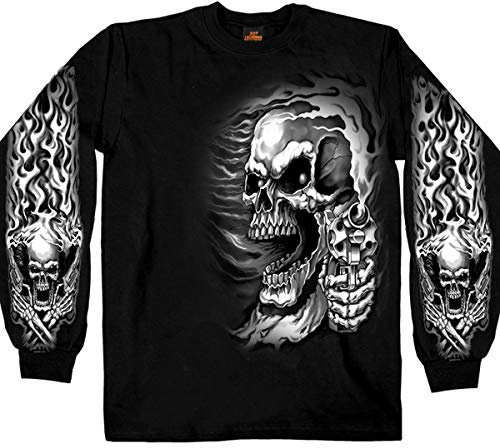 Hot Leathers mens Motorcycle GMD2076 Assassin Black Long Sleeve Shirt, Black, Large