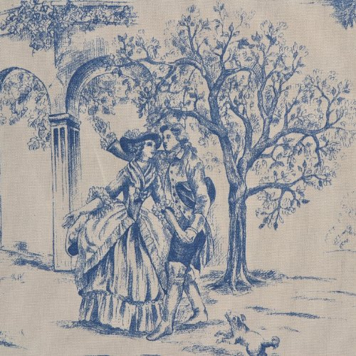 Textiles français Toile de Jouy Stoff | Aimee | 100% Baumwolle | Direkt aus Frankreich | Stoffbreite: 140cm (1 Meter) (Blau)