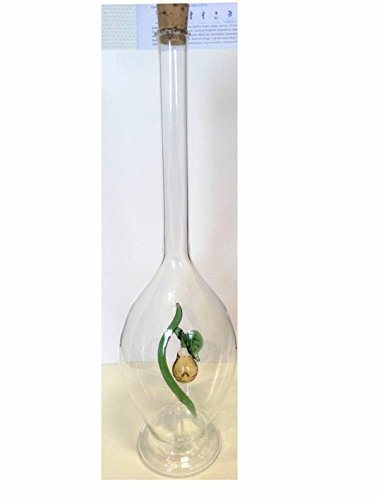 Jarra de vidrio claro, botella, decantador, garaffa de cristal transparente y soplado a boca con una pera de cristal coloreado en el interior, a rellenar, altura cerca 30 cm y capacidad de 0,5 litro, disenado y fabricado por Oberstdorfer Glashütte