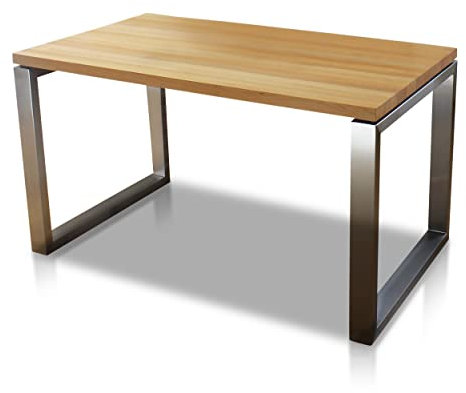 VEIKIN DESIGN Esstisch Kernbuche massiv London 180 x 90 cm, Designer Tisch Massivholz mit Edelstahl, Holztisch Metall Stahl, Tisch Holz, Premium Esszimmertisch !!!