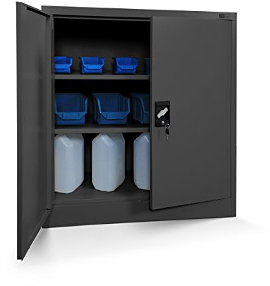 Jan Nowak Kleiner Aktenschrank C001B Büroschrank Metallschrank Lagerschrank 2 Verstellbare Fachböden Pulverbeschichtet Abschließbar 92,5 cm x 90 cm x 40 cm (Anthrazit)