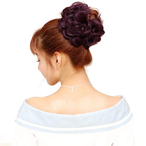 Extension per chignon ricci, super spessi, per coda di cavallo, chignon, viola scuro