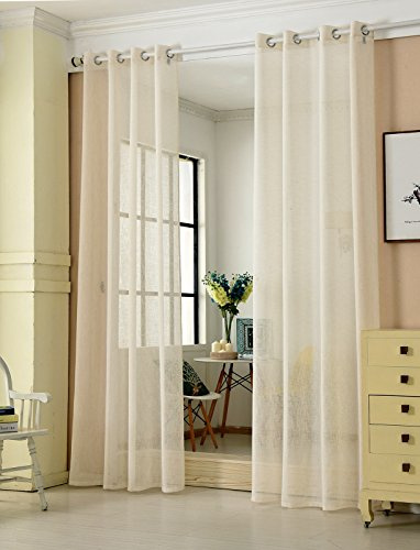 Laneetal Transparente Gardine mit Ösen, Ösenschal in Leinen-Optik, Dekoschal, Fensterschal für Schlafzimmer Kinderzimmer Küche, Vorhang Fenstervorhang Ösenvorhang, Creme, 140x245 cm, 2 Stück