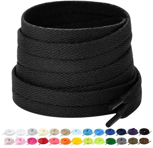 Stepace 2 Paires - Lacets Plats pour Chaussures, Lacets de Remplacement de 8 mm de Qualité Supérieure pour Chaussures de Sport, Chaussures de Ville Noir 140 cm