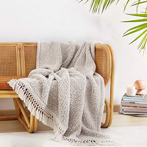 HORIMOTE HOME Ultra Soft Cozy Sherpa Throw Blanket, Lightweight Warm Throw with Tassel, Ombre Dusty Brown Reversible Boho Blanket for Sofa, Couch, Bedroom,Travel, 152x203cm