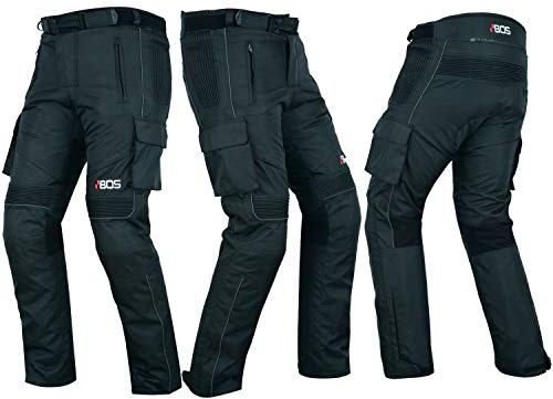 BOSmoto Sportliche Motorrad Hose Mit Protektoren, wasserdicht, Motorradhose mit Oberschenkeltaschen (XL, Schwarz-6066)