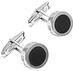 K JEWELS - Onyx, runde Manschettenknöpfe für Herren aus 925er Silber, Onyx, Bold Line