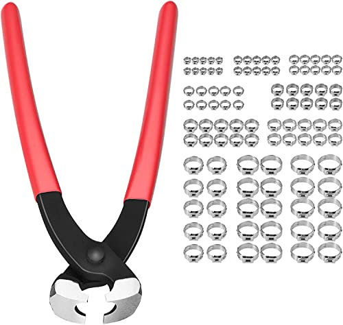 Outils de Sertissage XUNTOP 100pcs Pince Colliers de Serrage 5.8-21 mm Tenaille en Acier Inoxydable Pince de Serrag Anneaux de Serrage de Sangle Pinces de Serrage d'Oreille Pince Tuyau de Serrage