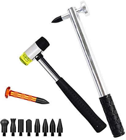 LadyRosian 12PCS Paintless Dent Repair Tools Aluminum Dent Hammer with Knock Down Head Tap Rubber Hammer Set for Car Hail Damage Repair