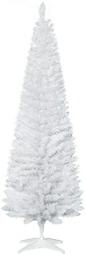 HOMCOM Árbol de Navidad Estrecho 180 cm, Árbol Artificial con 390 Ramas, Base de Plástico Desmontable, Fácil Montaje, para Salón Interior, Blanco