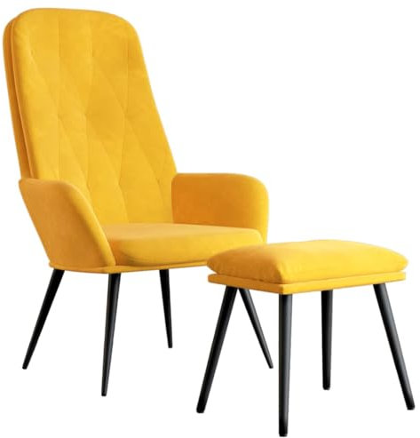 vidaXL Relaxsessel mit Hocker, Fernsehsessel mit Metallgestell, Polstersessel für Wohnzimmer, TV Sessel Stuhl Relaxstuhl, Senfgelb Samt