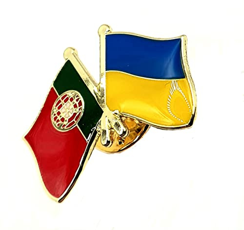 Anstecknadel mit Flagge der Ukraine, Portugal, Portugiesisch, Metall, Emaille, Länderflagge, Freundschaft zusammen, Metall