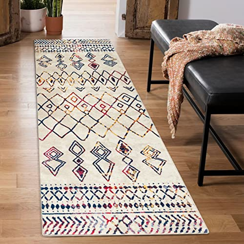 Carvapet Tapis de Couloir 60x210cm Antidérapant Tapis de Passage Long Tapis de Cuisine Lavable Doux Microfibre Géométrique Tapis de Sol(Multicolore)