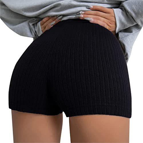 LOIJMK Korta byxor för kvinnor, sommar, stickade shorts, elastiska gymshorts, temperamentsfulla hotpants, ventilerande sweatshorts, bekväma sportshorts, trendiga boxershorts, sovshorts, mjuka MMA shorts, svart, S